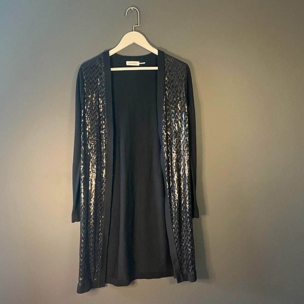 Calvin Klein Long Sleeve Open Front Sequin Detail Cardigan Size M